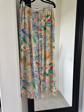 NWT Tropical Print Wide-Leg Lounge Pants in Multicolor Size L | 100% Rayon